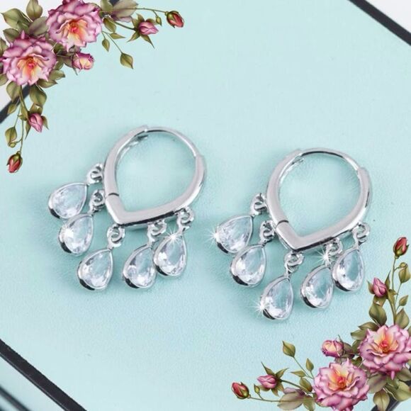 Elegant Sparkling Water Drop Shaped Zirconia Hoop Earrings - Picture 1 of 9